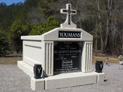 Single deluxe mausoleum with cross, vases and pedestals in Hampton, SC