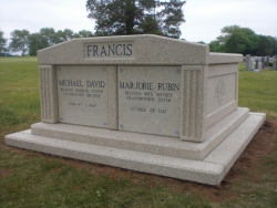 Side-by-side deluxe customized mausoleum with fluted columns and step-up trim pieces in Iselin, NJ