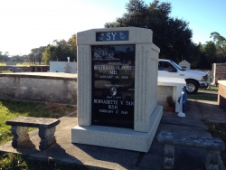 Over-and-under (stack) deluxe white mausoleum with fluted column in Bay St. Louis, MS