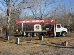 Single deluxe mausoleum on our boom truck inside the cemetery in Shelby, NC.