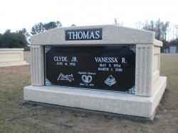 Side-by-side deluxe mausoleum with fluted columns on a foundation in Hartsville, SC